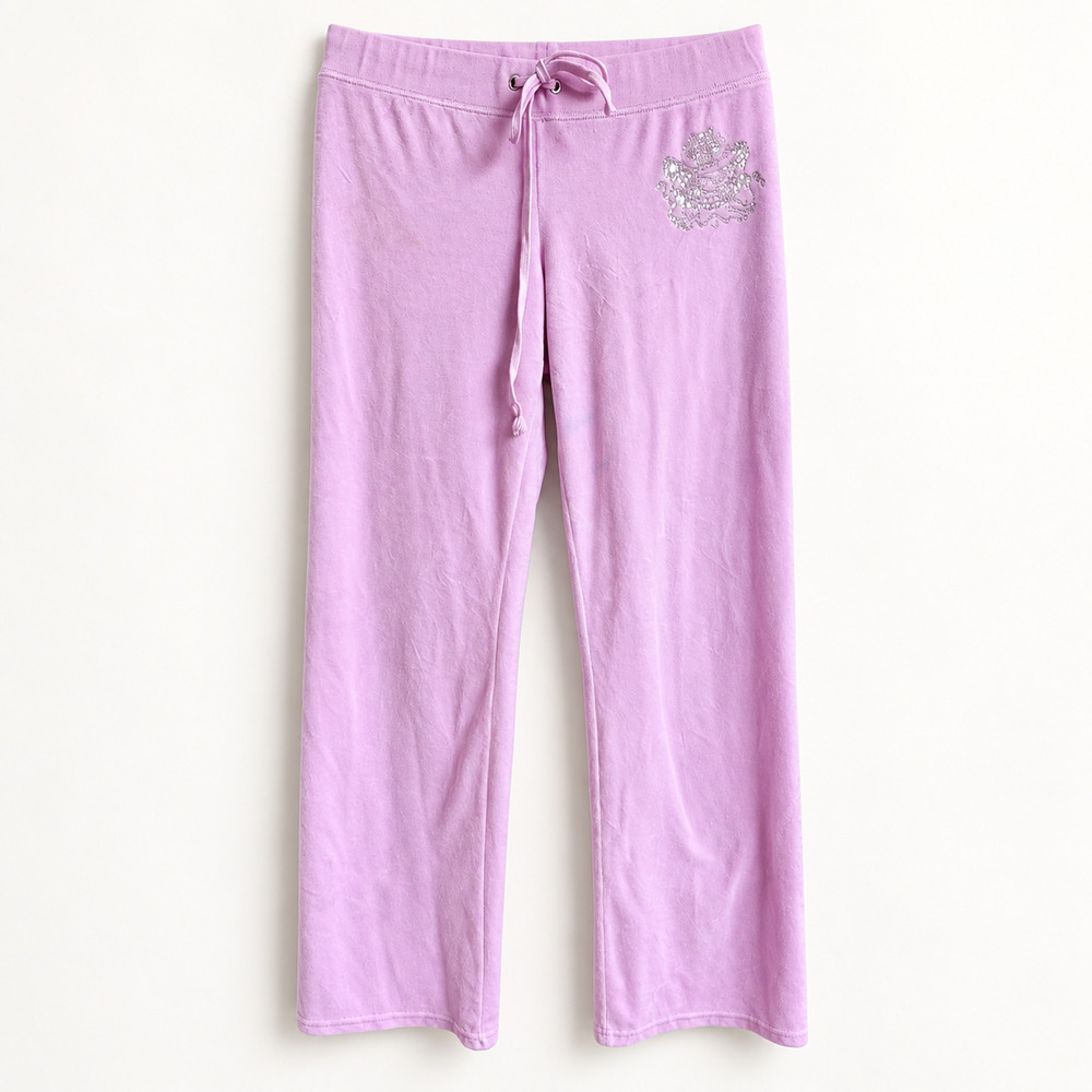 Vintage Juicy Couture Pink Velour Track Pants Y2K Rhinestone Made USA M